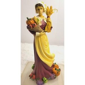 12" Thanksgiving Statue Of Woman At Harvest